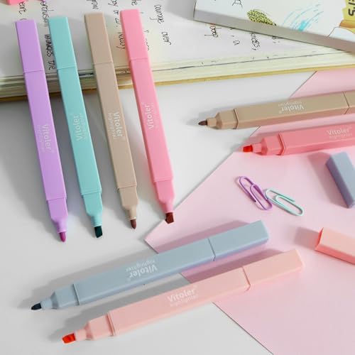 Vitoler Highlighters, Assorted Colors, 8 Pack Dual Tip Pastel Highlighters