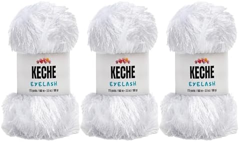 Eyelash Fun Fur Yarn - Premium Soft Crochet Yarn DIY Hand Knitting 100% Polyester 175 Yds 3.53 Oz (Pack of 3) - Optic White