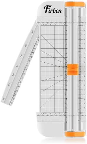 Firbon A5 Paper Cutter, Small Straight Paper Trimmer with Side Ruler | White Compact Design | Cuts Photo, Cardstock, Labels & Coupons | Portable Desktop Slicer | Scrapbooking & Craft Projects
