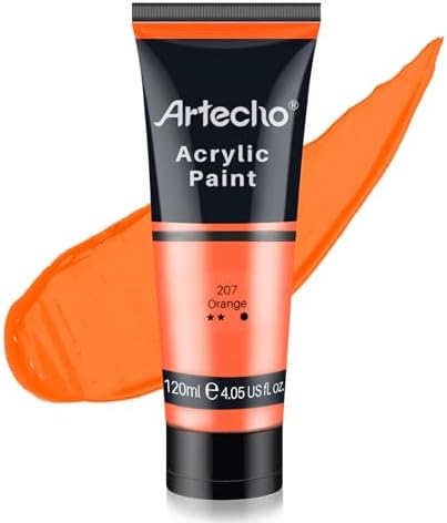 Artecho Orange Acrylic Paint, Orange Paint (120ml / 4.05oz) Tubes, Art Craft Paints for Canvas, Rock, Stone, Wood, Fabric, Art Supplies | Semi Glossy Finish, High Pigment Rich Color Craft Paint for Canvas, Rocks, Wood, Fabric, Ceramic, Non-Toxic
