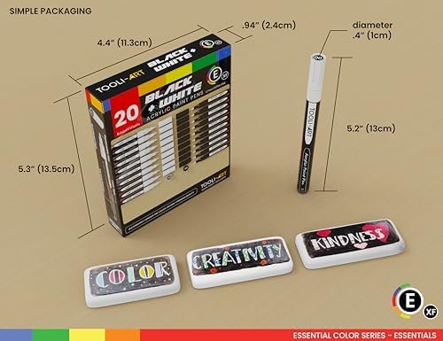 TOOLI-ART Black And White Acrylic Paint Markers Paint Pens Set For Rock Painting, Canvas, Mugs, Metal, Glass Paint, Fabric, Wood, DIY. Non Toxic, Quick Dry,Waterbas (EXTRA FINE)
