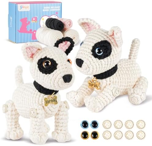 Gipony Crochet Kit for Beginners Animal,Crochet Animal Kits,Crocheting Kit for Starters,Learn to Crochet with Step-by-Step Video Tutorials,Beginner Crochet Kits Adults(2 Pack Bull Terrier)