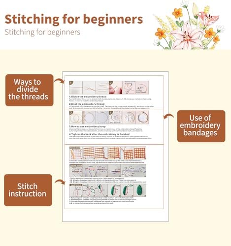 pindda Embroidery Kit for Beginners Adults, with Embroidery Patterns, Embroidery Hoop, Tools, Colorful Threads, Step by Step Instructions, Beginner-Friendly DIY Gift Hobbies for Women