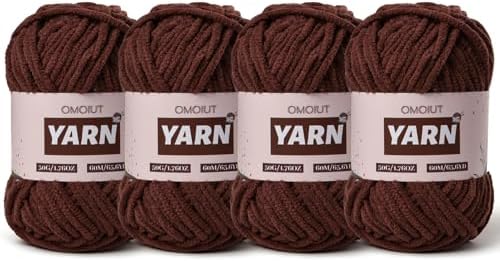 4 Packs Plush Chenille Chunky Crochet Yarn - Baby Yarn for Crocheting Soft - Velvet Yarns Knitting for Blankets Crafts - Fluffy Amigurumi Yarns 200g/262.5yds (4 Dark Coffee)