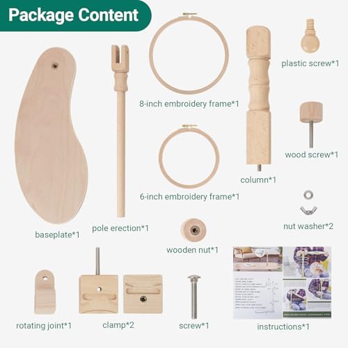 Airo Beech Adjustable Embroidery Hoop Stand,Embroidery Holder Stand,Cross Stitch Stand,Embroidery Stand with 2pcs Embroidery Hoops (6inch + 8inch), Rotatable, Tool-Free Installation