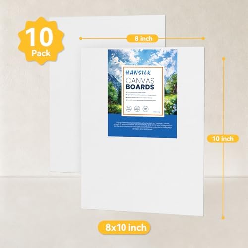 Canvases for Painting Pre Primed 100% Cotton White Blank Canvas Boards for Painting 8x10 Inch 10-Pack, Art Paint Canvas Panels for Acrylic Oil Watercolor Tempera Paints