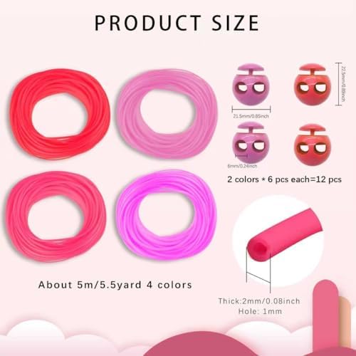 GeryVtee Cord Lock Kit Knitting Stitches Holder Barber Cord Stitch Markers Knit Stiches Keeper 12 Pcs Silicone Stitch Holders & 4 Rolls Round Barber Cords for Knitting Projects (Pink Style)