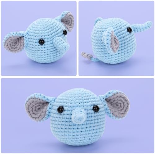 Crochet Kit for Beginners: Elephant Crochet Kit for Adults, Include Easy to Use Yarn, Step-by-Step Video, Patterns, Learn to Crochet, Thanksgiving, Christmas, Birthday Gift