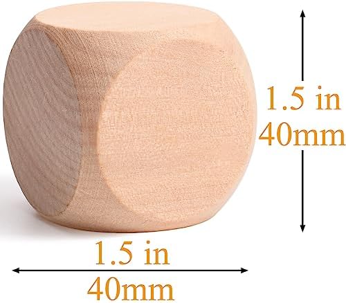 Blank Wood Dice 1-1/2 inch 40PCS Unfinished Square Blocks 40mm Small Wooden Cubes with Rounded Corners for DIY Craft Projects