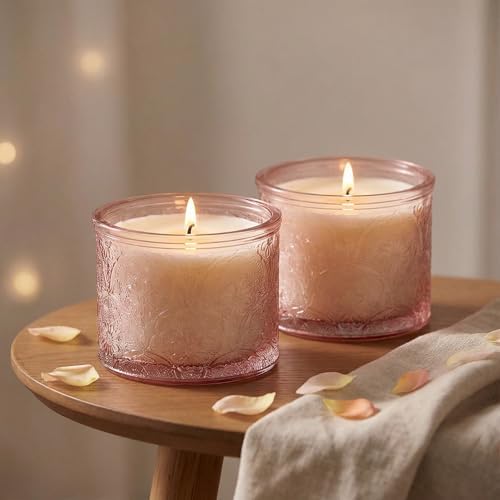 10 oz Pink Mandala Glass Candle Jars with Bamboo Lids, 9 Pack