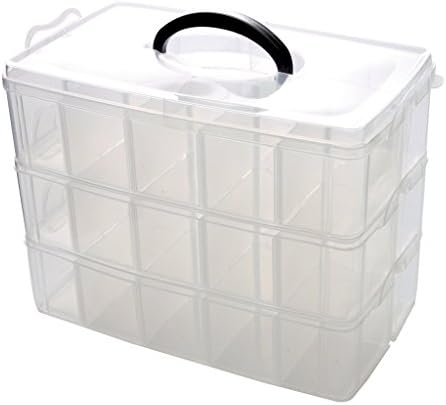 Kamay's Extra Large 3 Tier Stackable Adjustable Compartment Slot Bead Craft Jewellery Tool Storage Organiser Snap-Lock Tray Container, with 30 Compartments, Container Box,White