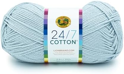 Lion Brand Yarn, 24/7 Cotton Yarn, Cool Grey, 1 Pack