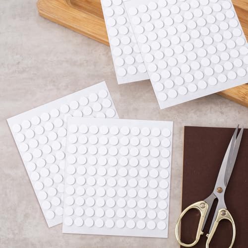 Joez Wonderful 4 Sheets Foam Adhesive Squares, 400pcs Total Double Sided Self Adhesive Circles, 0.39in Precut Squares Strips Foam Tape for DIY Arts Crafts- White