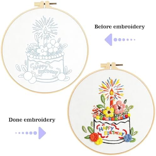spicssa Embroidery Kit for Beginners, Hand Needlepoint Kits for Adults with Pre-Stamped Patterns, 7.8-Inch Hoop, Threads & Needles, Step by Step Instructions