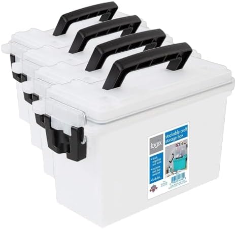 Logix 12535 Translucent Craft Organizer, Art Supply Organizer and Storage, Lockable School Supplies Organization, Moisture Resistant, Made in USA (Pack of 4)
