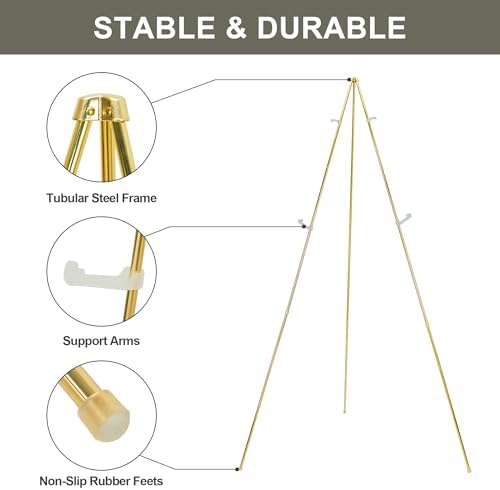DANMO Easel Stand for Wedding Sign Poster 63'' Instant Display Easel for Floor Adjustable Metal Art Easel Gold 3 Pack