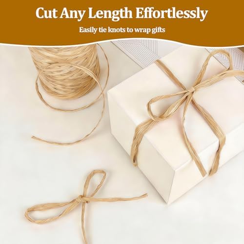 218 Yards Raffia Ribbon, Light Brown Raffia Yarn,Packing Paper String for Gift Wrapping, Christmas Crafts and DIY Decoration