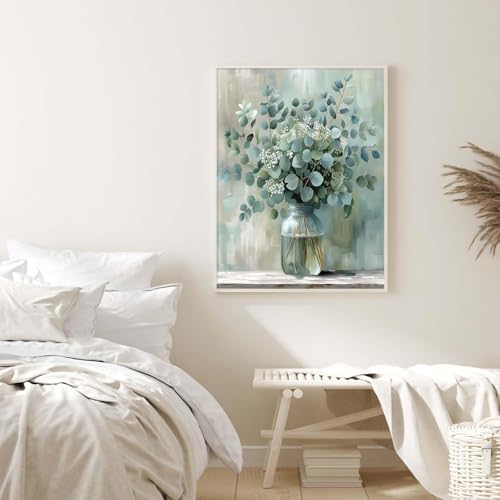 Alptiny Beautiful Eucalyptus Paint by Numbers Kit for Adults Beginner, Vase Plants Paint by Number Kits on Canvas, Flower Oil Painting Kit for Home Decor or Gift - 16x20 Inch