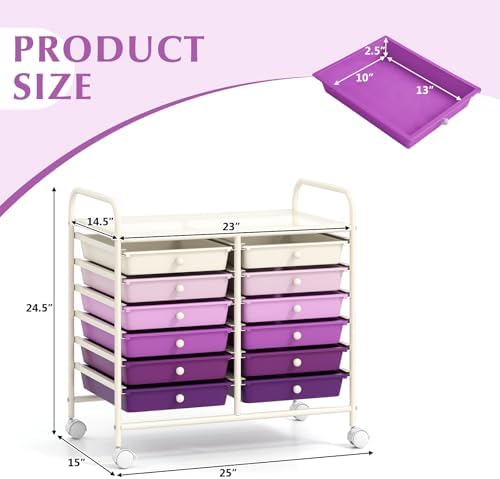 COSTWAY 12-Drawer Rolling Storage Cart, Utility Storage Organizer Cart