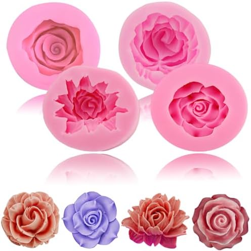 4pcs Rose Flower Combo Fondant Silicone Cake Sugarcraft Molds Handmade 3D Cavity Flower Cake Resin Mold Crafting Candy Chocolate Cupcake Kitchen Baking Tools