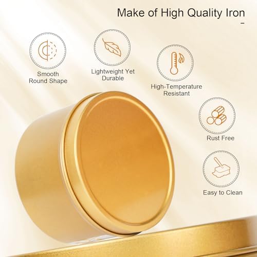 CONNOO 48 Pack - 24pcs 8oz & 24pcs 4oz Matte Gold Candle Tins with Lids