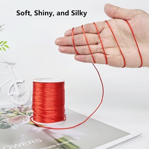LUSTEMBER 330 Feet Satin Nylon String, 1 mm Silky Smooth Durable Nylon Cord for Jewelry Making, Bracelets, Beading, Necklaces, Macrame, Kumihimo, Rattail, and Chinese Knot Craft