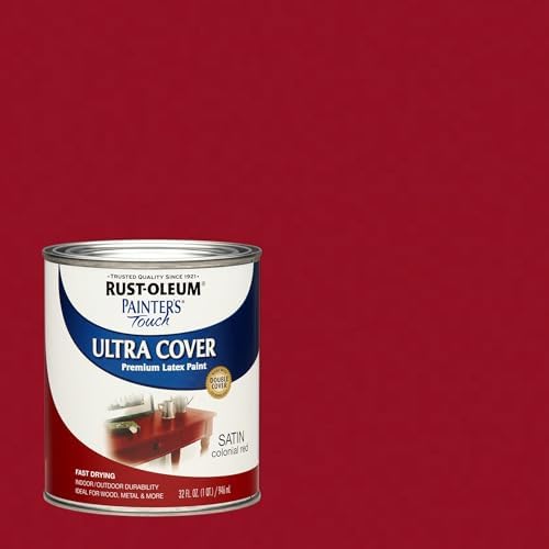 Rust-Oleum 267333 Painter's Touch Latex Paint, Quart, Satin Colonial Red, 1 Quarts (Pack of 1)