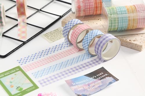 Colorful Plaid Washi Tape Set 16 Rolls Basic Grid Decorative Masking Tapes for Arts, DIY Crafts, Journals, Planners, Scrapbook, Wrapping (Classic Check)
