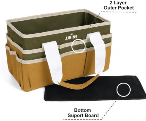 JJRING Craft Organizer Tote Bag Art Storage Caddy Dark Green and Brown | With Multiple Pockets For Sewing, Scrapbooking, School, Medical, And Office Supplies