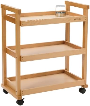 MEEDEN Rolling Art Supply Cart: Solid Beech Wood 3-Tier Storage Trolley