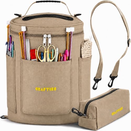 CRAFTISS Crochet Bag Organizer & Yarn Storage Bag, Knitting Bag and Yarn Holder with Removable Divider, Holds Skeins, Hooks, Needles & Accessories, Crochet Gifts for Women (Beige)