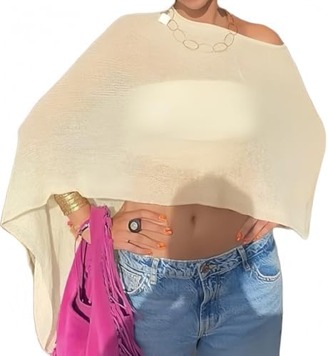Women Sheer Poncho Shawl Top Lightweight Knit Pullover Beach Cover Up Tops