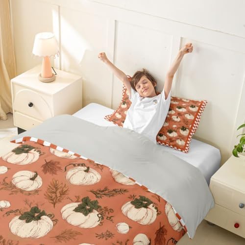 Erosebridal Fall Pumpkin Duvet Cover Toddler Size Autumn Leaf Bedding Set for Kids Boys Girls Orange Thanksgiving Comforter Cover Harvest Bedclothes Room Decor