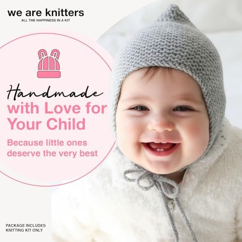 We Are Knitters Titi Hood Kit | Beginner Knitting Gift Kit | Soft Baby Alpaca Flat Knit Bonnet | Cozy Handmade Winter Baby Hood Warm Cozy Gift Set DIY