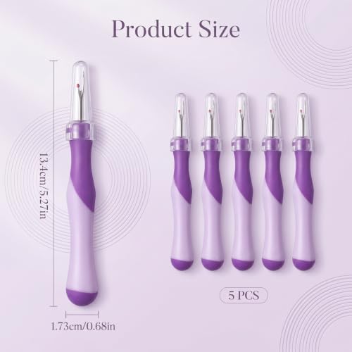 5 Pack Needle and Thread Seam Ripper Set, Purple, Ergonomic Non-Slip Handle Stitch Remover Tool for Sewing, Cross Stitch, Embroidery, Knitting and Crafting