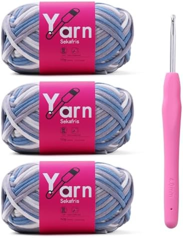 Crochet Yarn with Cotton Yarn for Crocheting - Crochet Knitting Yarn for Beginners with Easy-to-See Stitches - Yarn for Crocheting - Parfait Chunky Yarn -Cotton-Nylon Blend (Blue-Gray)