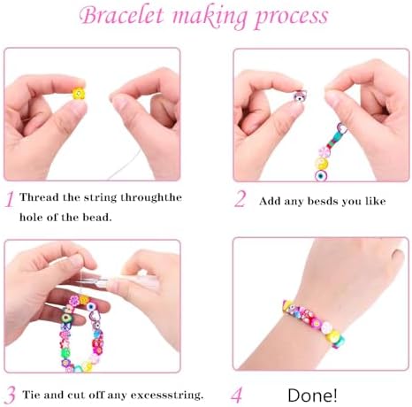 Bracelet Making kit, 1000pcs Polymer Clay Beads Bracelet Making kit, 24 Styles Fruit, Flower, Cake, Butterfly, Necklace, Earrings, DIY Bracelet Making kit Accessories for Women