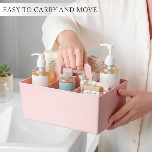 Multipurpose Caddy Organizer with Handle Plastic Desk Storage, Pink