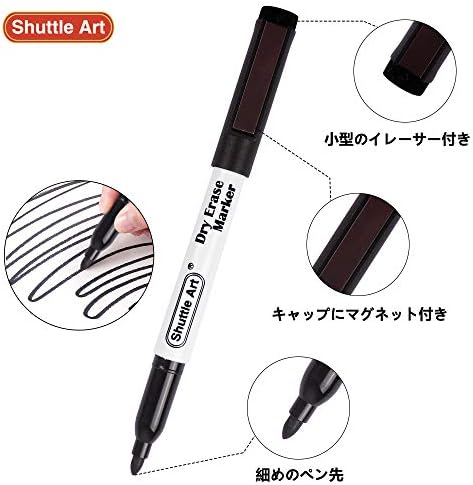 Shuttle Art Dry Erase Markers, 15 Pack 3 Colors Magnetic Whiteboard Markers with Erase, Fine Point Dry Erase Markers for Writing on Whiteboard Glass Mirror for School Home Office(11 Black 2Blue 2Red)