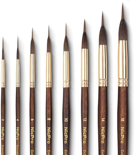 Nicpro 8 PCS Professional Watercolor Brushes, Extended Needle Point Brush Set, Sable Watercolor Brushes with Synthetic Extra Long Tip for Fine Detailing - Watercolor Acrylic Gouache Inks Painting