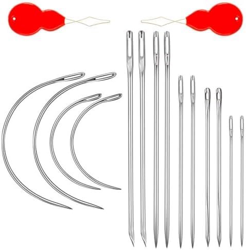 Heavy Duty Hand Sewing Needles Kit, 14 PCS with 10 Leather & 4 Curved Needles for Home Upholstery, Carpet Canvas Repair