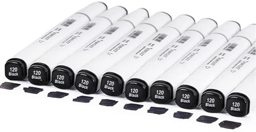 10Pcs Alcohol Markers Pure Color Series,T6 Upgrade Dual Tip Art Solid Color Markers Set for Beginner Drawing Sketching Painting Graffiti DIY Crafts (Black)