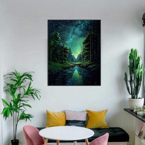 ldazao Starry Night Framed Paint By Numbers Kit for Adults Beginner Forest Adult Paint By Number Artist Kits Canvas DIY Oil Painting for Gift Home Wall Decor 9.5x12 Inch