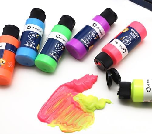 Artecho Glow in the Dark Acrylic Paint Set, 6 Colors x 60ml (2oz) | Non-Toxic Waterproof Art Supplies for Canvas Rock Wood Fabric – Rich Pigment Craft Paint for Adults & Hobbyists