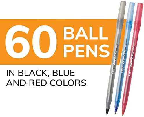 BIC Round Stic Xtra Life Assorted Ink Ballpoint Pen's, Medium Point (1.0mm), 60-Count of Bulk Pens, Flexible Round Barrel for Comfortable Writing, No. 1 Selling Ballpoint Pens (Pack of 9)