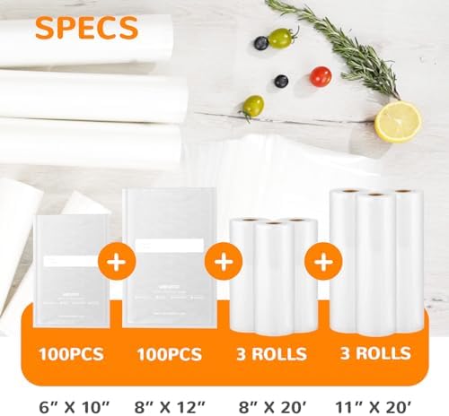 Wevac Vacuum Sealer Bags, Multiple Sizes, 200Pack Precut Bags, 6 Vac Rolls