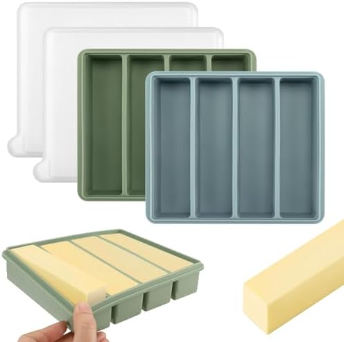Silicone Butter Mold with Lid, Butter Mold for Homemade Butter, Non-Stick Tray Fits Standard Butter Stick Size, Large Cavity, Holds 8 Tablespoons, Stick Container for Energy Bar, Soap Bar, Pack of 2