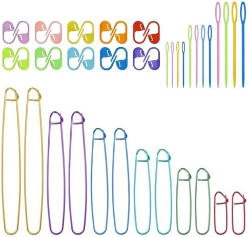 12Pcs Knitting Stitch Holder Set, 6Size Aluminum Needle Crochet Yarn Stitch