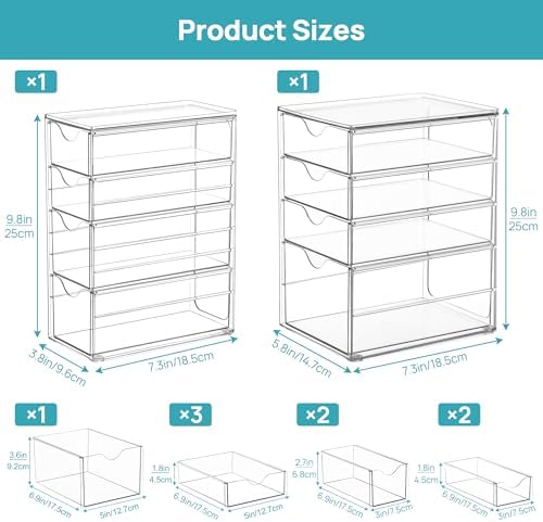 Vtopmart Acrylic Desk Organizer with 8 Drawers for Office, Makeup, Crafts | Clear Storage Drawers for Office Supplies, Desktop Organization for Makeup, Jewelry, Art Crafts, Bead, Pen, Stationary
