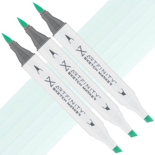 Artfinity Sketch Markers - Set of 3 - Blue-Green BG3-2, Vibrant, Professional, Dye-Based Alcohol Markers for Artists, Drawing, Travel, & More